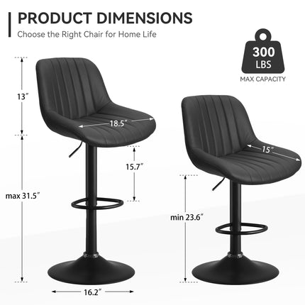 Adjustable Swivel Bar Stools Fabric Counter Height Set of 2