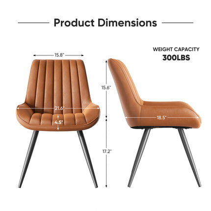 Modern Dining Chairs Fabric Upholstered Cushions Metal Legs Set of 4