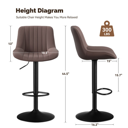 Adjustable Swivel Bar Stools Fabric Counter Height Set of 2