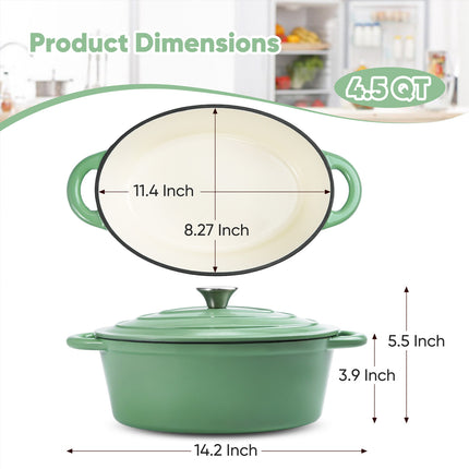 Oval Cast Iron Dutch Oven Pot 4.5 Quart Enameled Pot