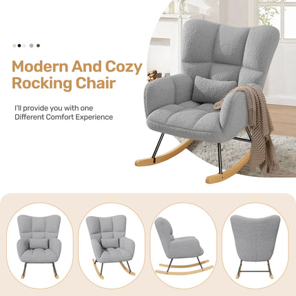 Lambswool Upholstered Rocking Chair High Back 136kg Capacity