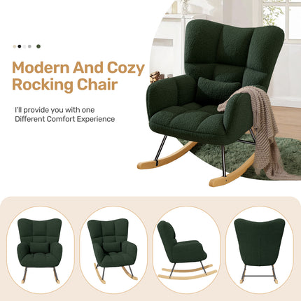 Lambswool Upholstered Rocking Chair High Back 136kg Capacity