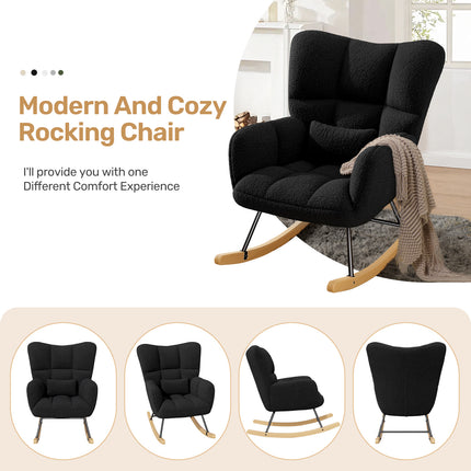 Lambswool Upholstered Rocking Chair High Back 136kg Capacity
