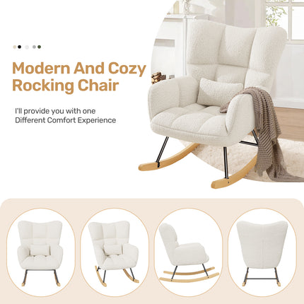 Lambswool Upholstered Rocking Chair High Back 136kg Capacity
