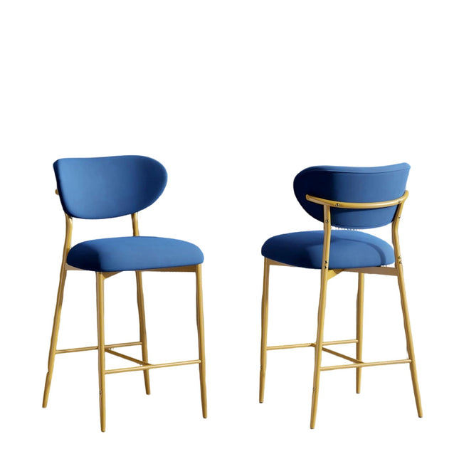 Velvet Bar Stools – 26” Height Gold Metal Legs Set of 2