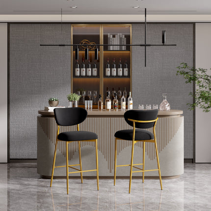 Velvet Bar Stools – 26” Height Gold Metal Legs Set of 2