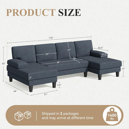 U-Shaped Sectional Sofa – Modular Double Chaise Sleeper Lounge