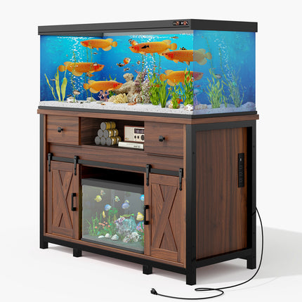 Aquarium Stand  55-120 Gal 1000lb Capacity Power Outlet Barn Door Design