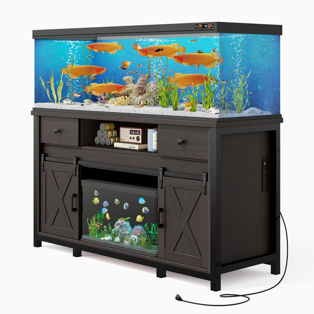 Aquarium Stand  55-120 Gal 1000lb Capacity Power Outlet Barn Door Design