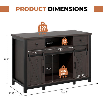 Aquarium Stand  55-120 Gal 1000lb Capacity Power Outlet Barn Door Design
