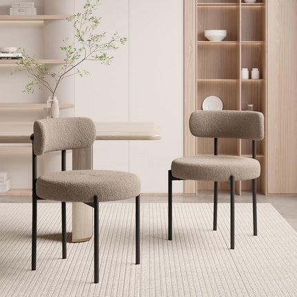 Boucle Dining Chairs – Teddy Fabric Curved Back Metal Legs Set of 4