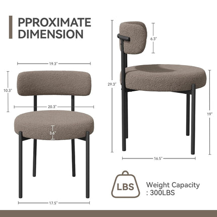 Boucle Dining Chairs – Teddy Fabric Curved Back Metal Legs Set of 4