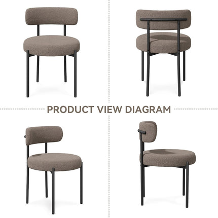Boucle Dining Chairs – Teddy Fabric Curved Back Metal Legs Set of 4