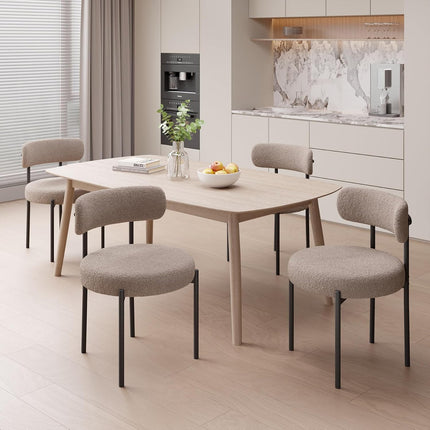 Boucle Dining Chairs – Teddy Fabric Curved Back Metal Legs Set of 4