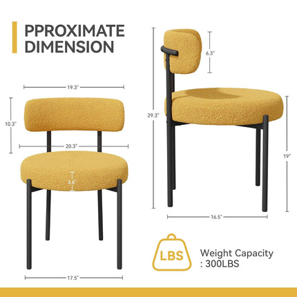 Boucle Dining Chairs – Teddy Fabric Curved Back Metal Legs Set of 4