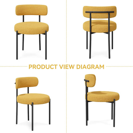 Boucle Dining Chairs – Teddy Fabric Curved Back Metal Legs Set of 4