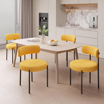 Boucle Dining Chairs – Teddy Fabric Curved Back Metal Legs Set of 4