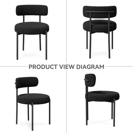 Boucle Dining Chairs – Teddy Fabric Curved Back Metal Legs Set of 4