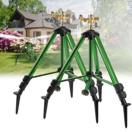 Heavy-Duty Brass Tripod Sprinkler – 360° Irrigation Flip Lock Legs