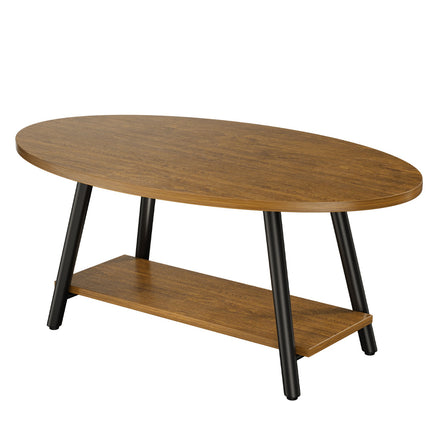 Oval 2-Tier Coffee Table – Solid Wood, Metal Frame