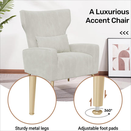 Velvet Wingback Accent Chair – Gold Legs, Lumbar Pillow, High Back