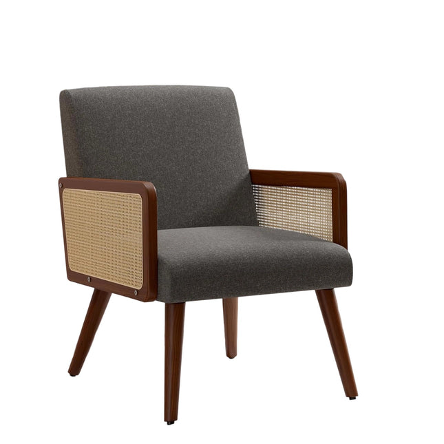 Rattan Accent Chairs – Wood Legs Modern Lounge Design Set of 2