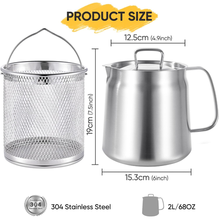 68oz 304 Stainless Steel Oil Container Cooking Oil Filter Pot