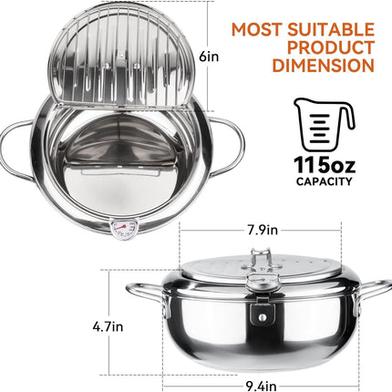 11 Inch 304 Stainless Steel Deep Fryer Pot with Temperature Control