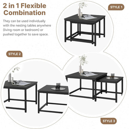 2-Piece Wooden Coffee Table Set – Square, Metal Frame