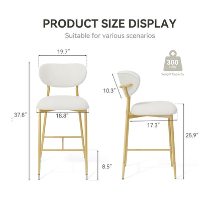 Velvet Bar Stools – 26” Height Gold Metal Legs Set of 2