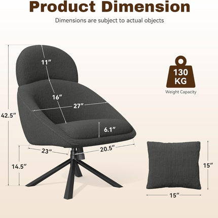 Swivel Accent Chair – Corduroy, Adjustable Headrest, Oversized