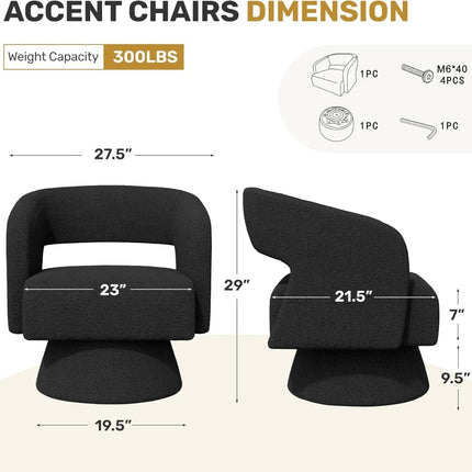 Swivel Barrel Chairs – Teddy Fabric, 360° Rotation Set of 2