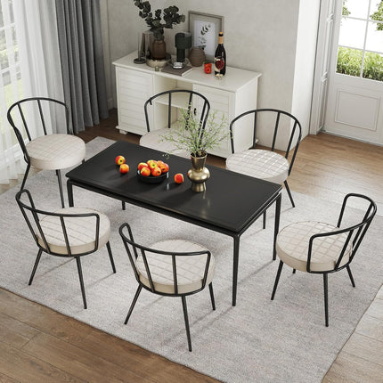 Upholstered Dining Chairs – Leather Seat, Metal Legs Set of 2