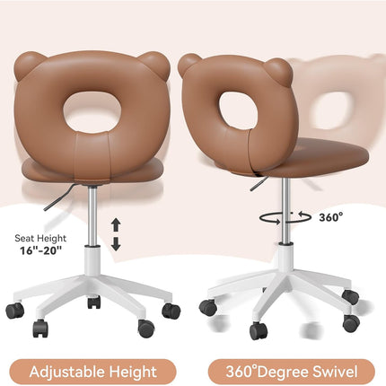Adjustable Kids Desk Chair – Teddy Fabric, on Wheels, with Back