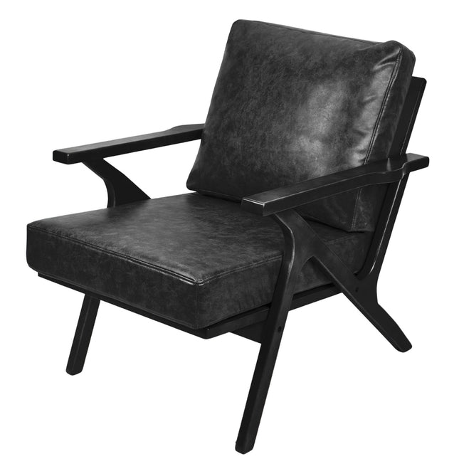 Mid-Century Accent Chair with Ottoman – PU Leather Upholstered