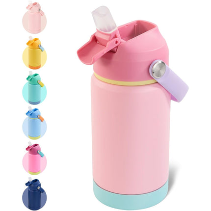 Stainless Steel Kids Insulated Bottles 2-Pack, Leak-Proof with Straw