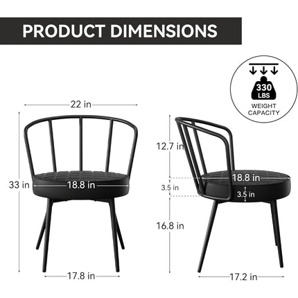 Upholstered Dining Chairs – Leather Seat, Metal Legs Set of 2