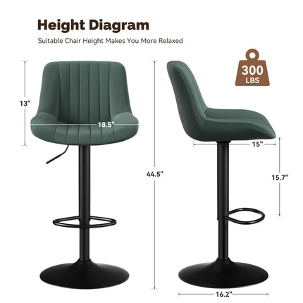 Adjustable Swivel Bar Stools Fabric Counter Height Set of 2