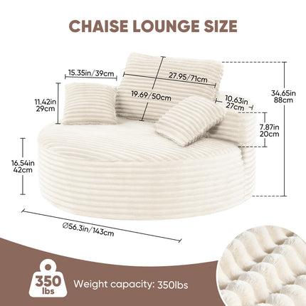 55” 3.5cm Thick Corduroy Foam Sofa – Round, with Pillows