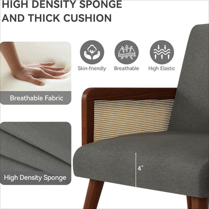 Rattan Accent Chairs – Wood Legs Modern Lounge Design Set of 2