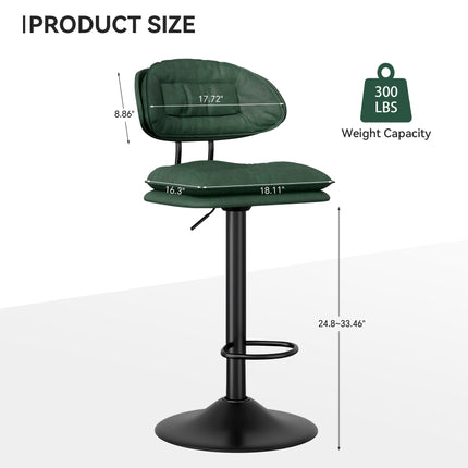 Adjustable Padded Bar Stools Double Layer with Backrest Set of 2