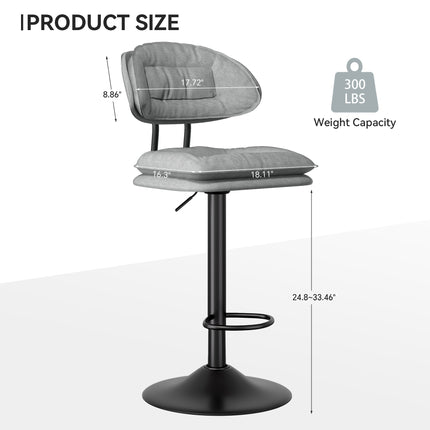 Adjustable Padded Bar Stools Double Layer with Backrest Set of 2
