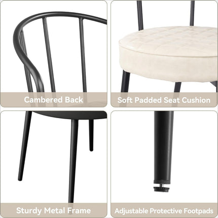 Upholstered Dining Chairs – Leather Seat, Metal Legs Set of 2
