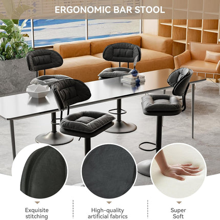 Adjustable Padded Bar Stools Double Layer with Backrest Set of 2