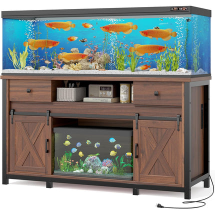 Aquarium Stand  55-120 Gal 1000lb Capacity Power Outlet Barn Door Design