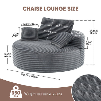 55” 3.5cm Thick Corduroy Foam Sofa – Round, with Pillows