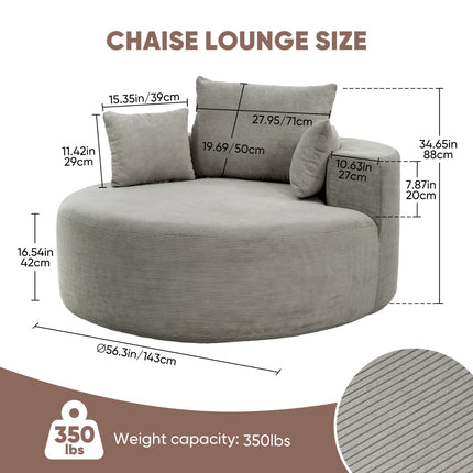 55” Corduroy Foam Sofa – Round, Sleeper, with Pillows