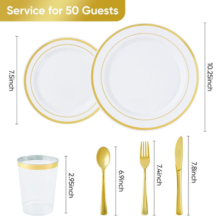 350-Piece Gold Disposable Dinnerware Set – Plates Cups & Napkins