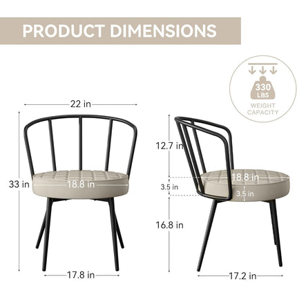 Upholstered Dining Chairs – Leather Seat, Metal Legs Set of 2