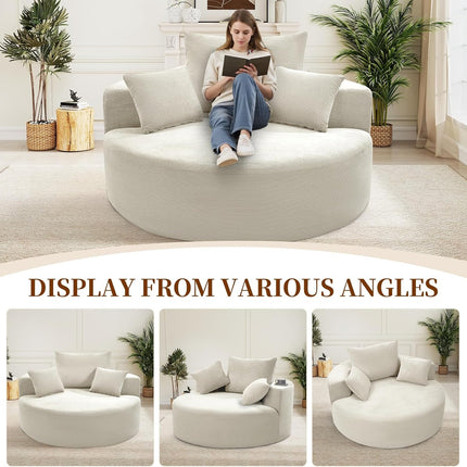 55” Corduroy Foam Sofa – Round, Sleeper, with Pillows